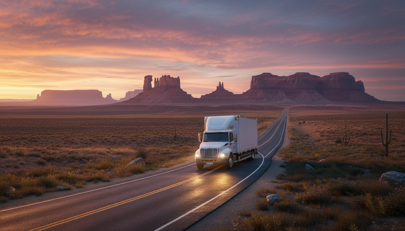 Box truck on desert road